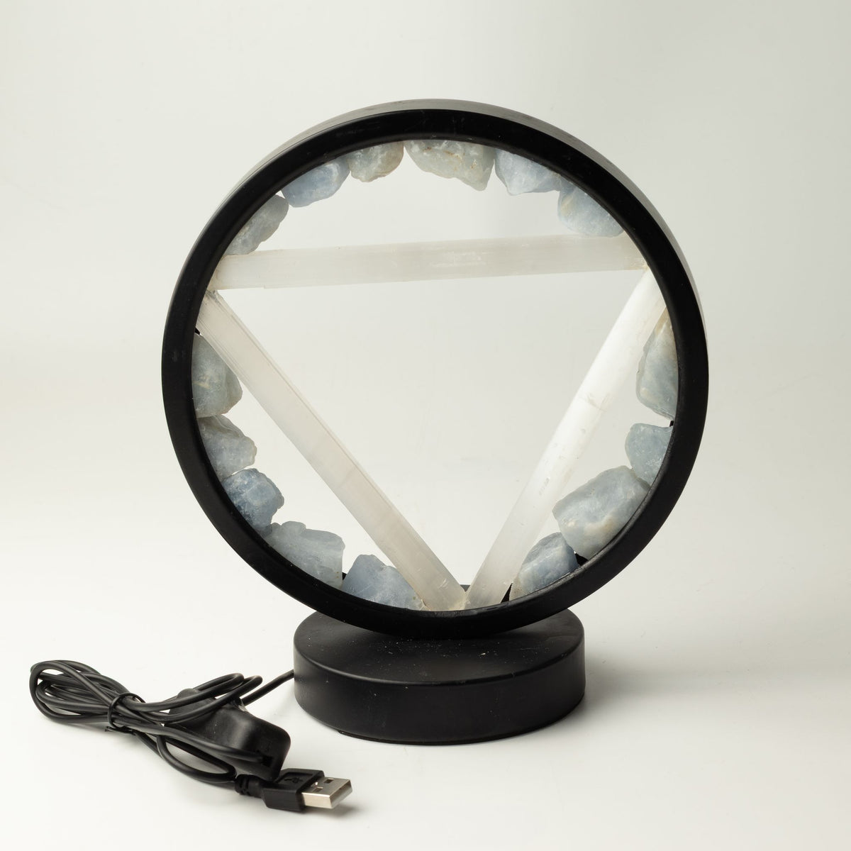 Dekorative Lampe Halo – Aquamarin und Selenit · Wasser