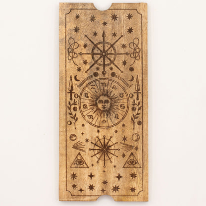 Tarotbox mit vier Fächern – graviertes Motiv