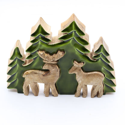 2 Rehe im Wald (3D) – Holzdekoration 18 x 23 cm