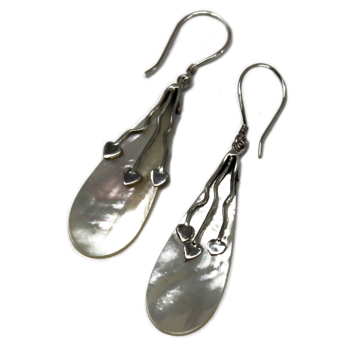 Ohrringe aus Perlmutt und Silber – Three Hearts
