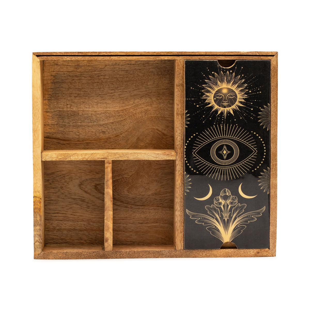 Tarot-Organizer aus Mangoholz – vier Fächer