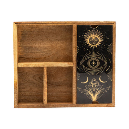 Tarot-Organizer aus Mangoholz – vier Fächer