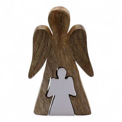 Engel aus Mangoholz in Weiß emailliert – 15 cm
