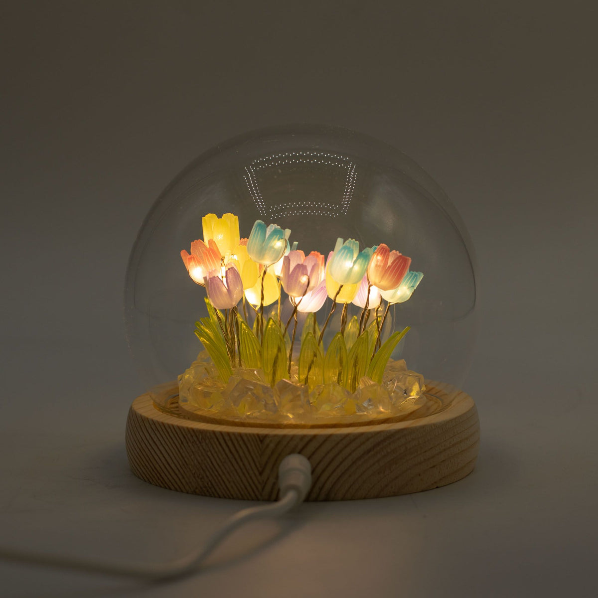 Lichtdekoration unter Glas – Bunte Tulpen · USB