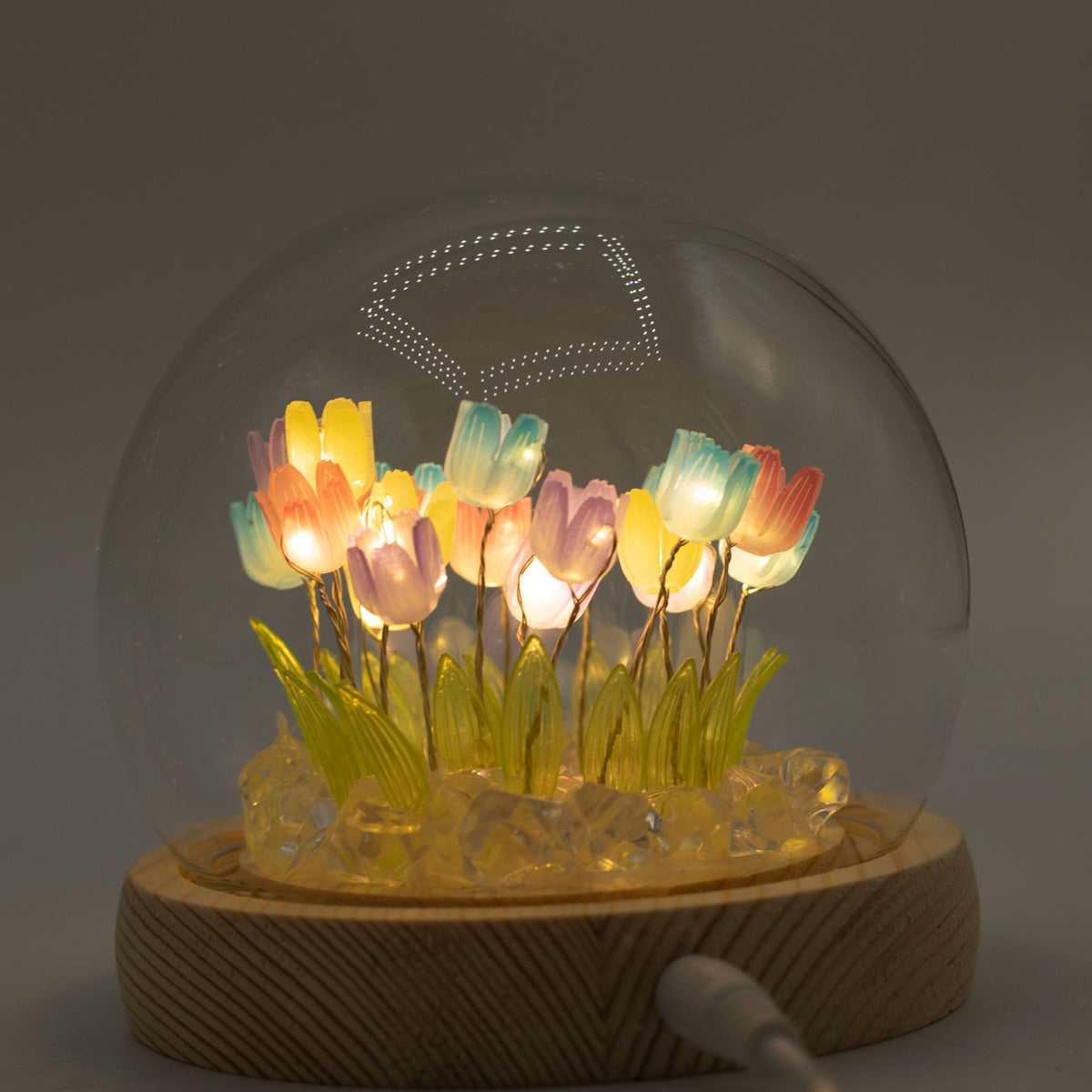 Lichtdekoration unter Glas – Bunte Tulpen · USB