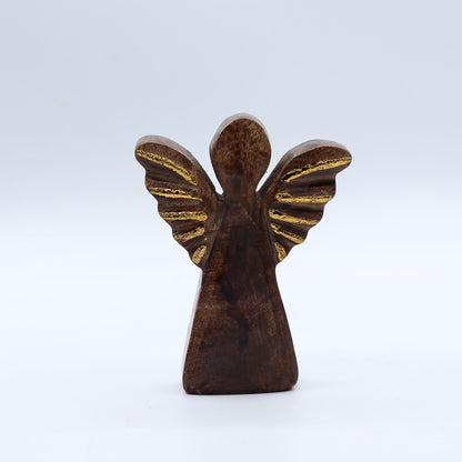 Kleiner Engel aus Mangoholz – Golddekor – 12 cm