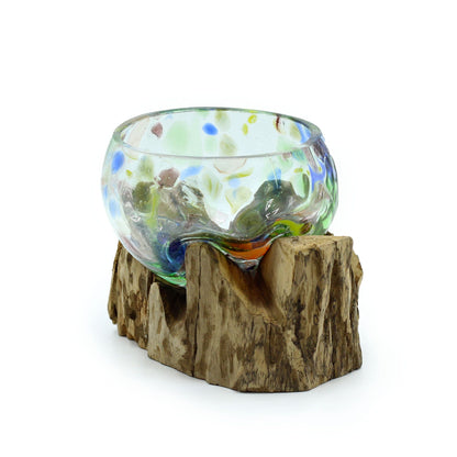 Bunte Glasschale auf Holz – klein