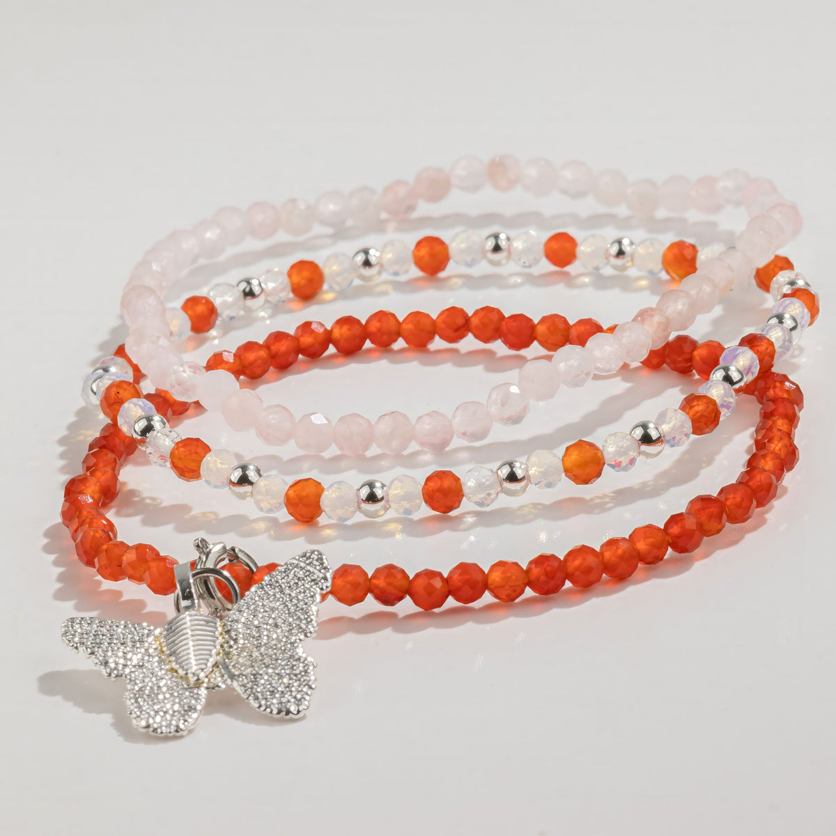 Set mit 3 Nymphen-Mineralarmbändern – Liebe und Flamme