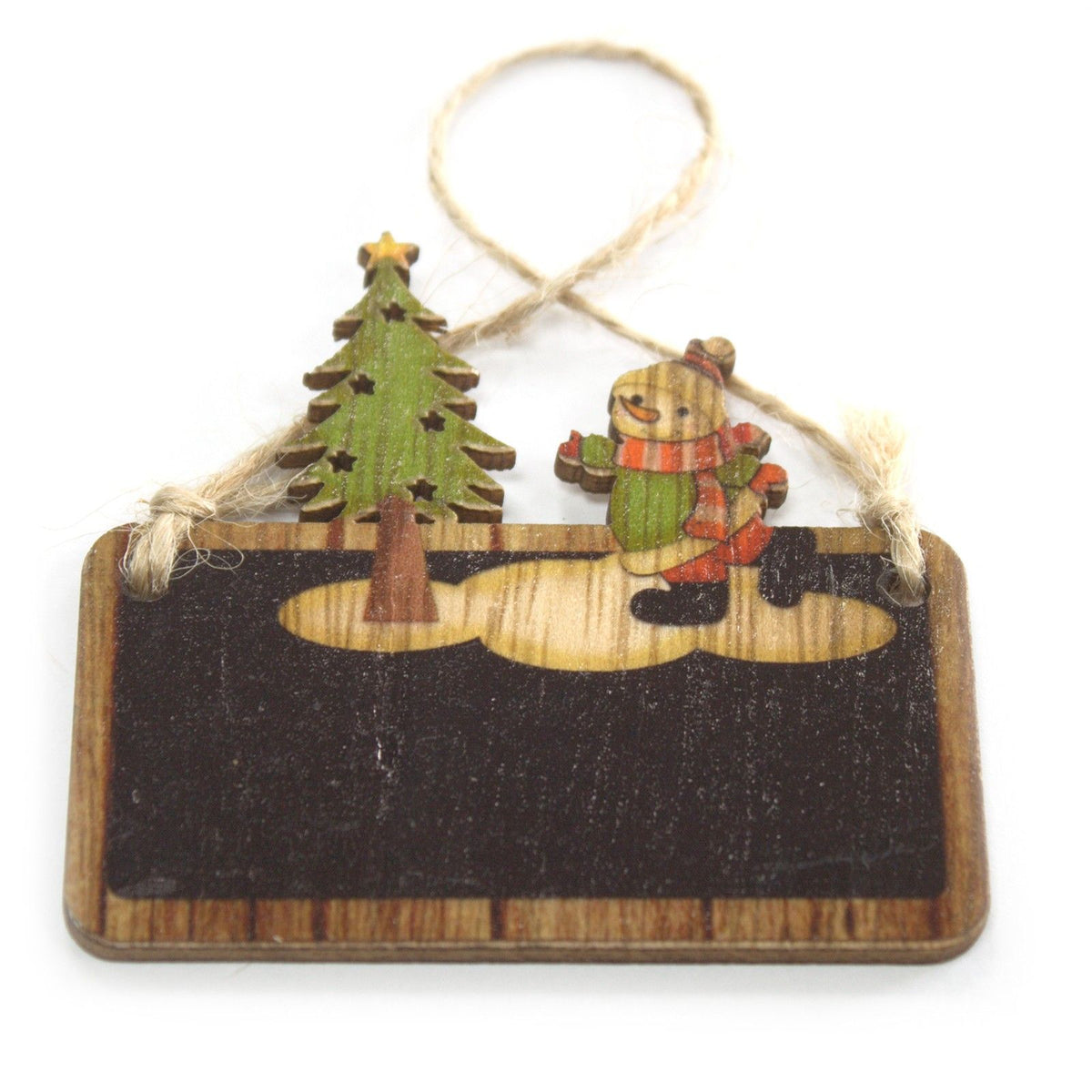 2er-Pack Weihnachtsdekorationen aus Holz – Schneemann & Baum