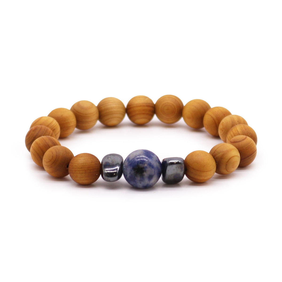 Halschakra-Armband aus Zedernholz mit Sodalith