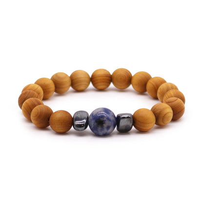 Halschakra-Armband aus Zedernholz mit Sodalith