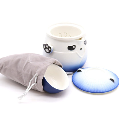 Panda-Teekannen-Set mit 3 Tassen – Himmelblau