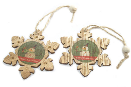 2er-Packung hölzerne Weihnachtsdekorationen – Schneeflocke & Schneemann
