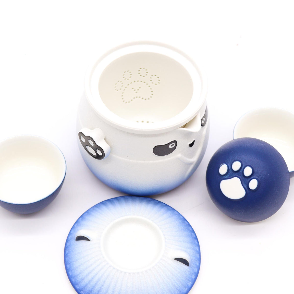 Panda-Teekannen-Set mit 3 Tassen – Himmelblau