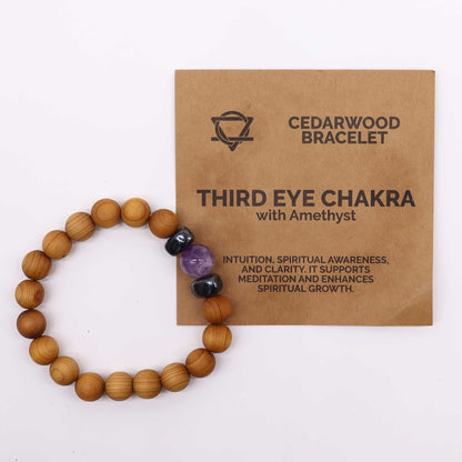 Zedernholzarmband für das Dritte-Auge-Chakra mit Amethyst