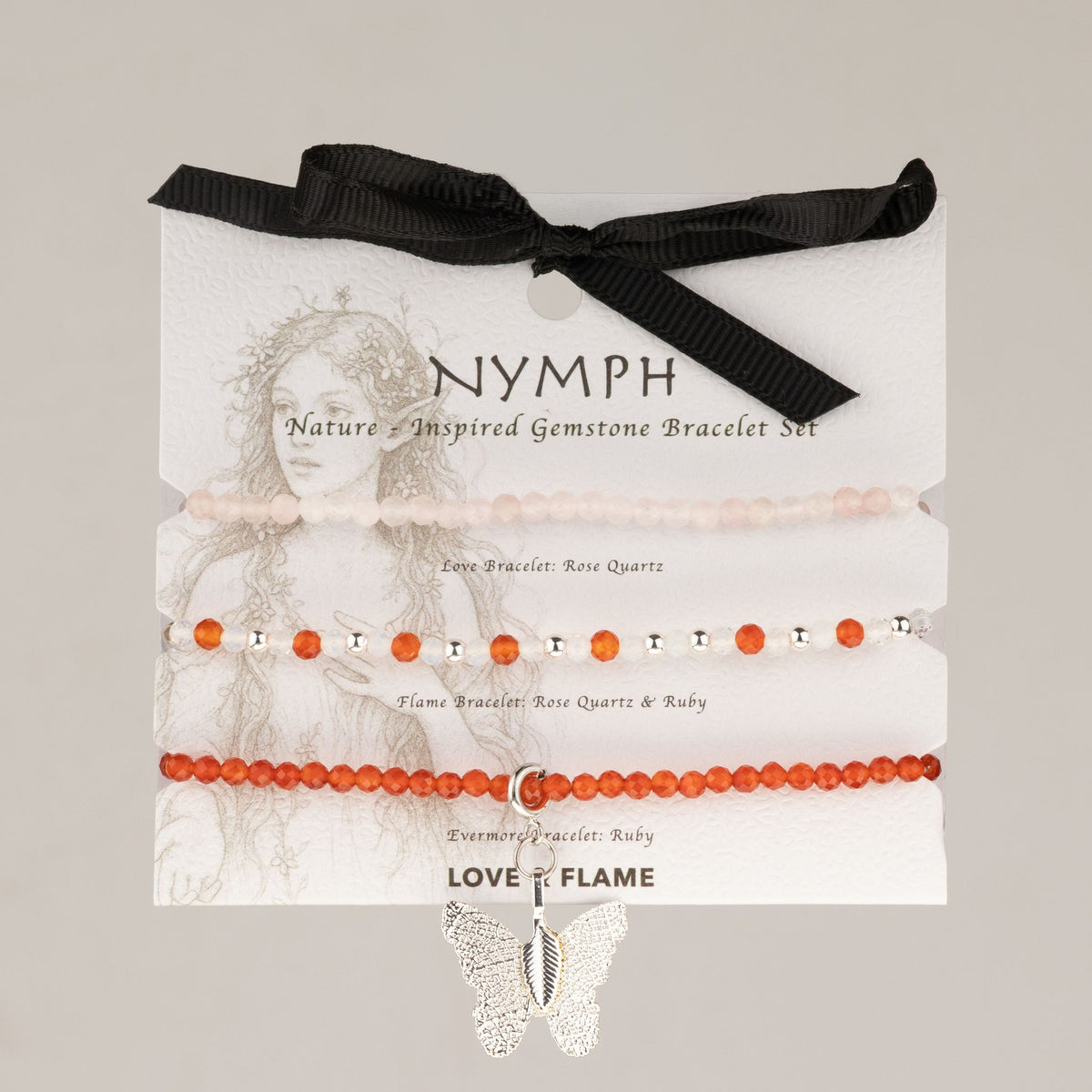 Set mit 3 Nymphen-Mineralarmbändern – Liebe und Flamme