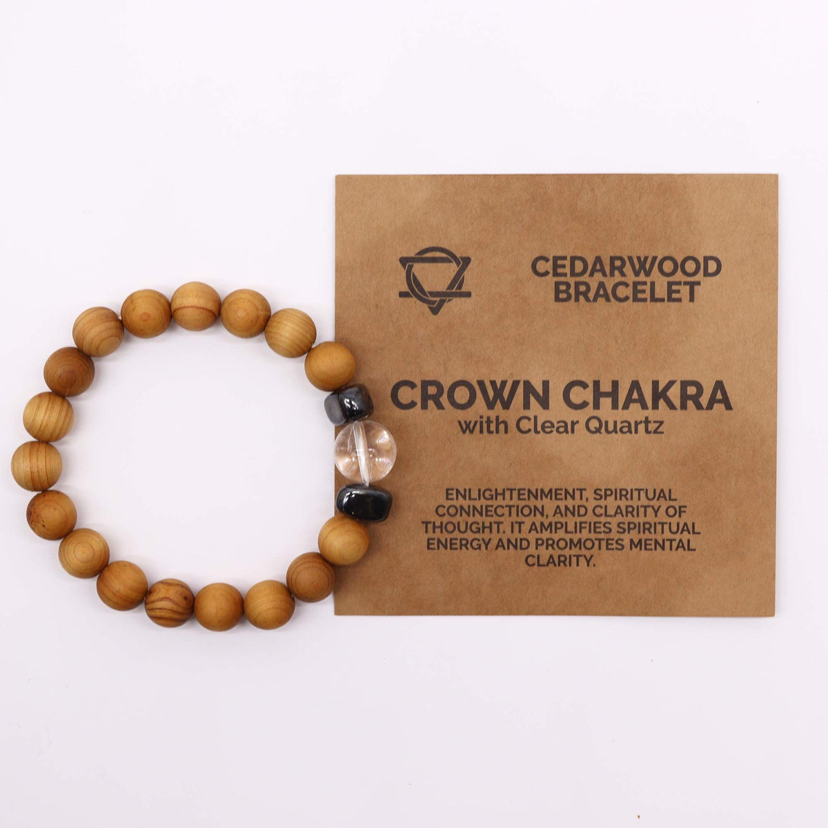 Kronenchakra-Armband aus Zedernholz mit Kristall (Bergkristall)