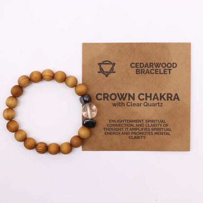 Kronenchakra-Armband aus Zedernholz mit Kristall (Bergkristall)