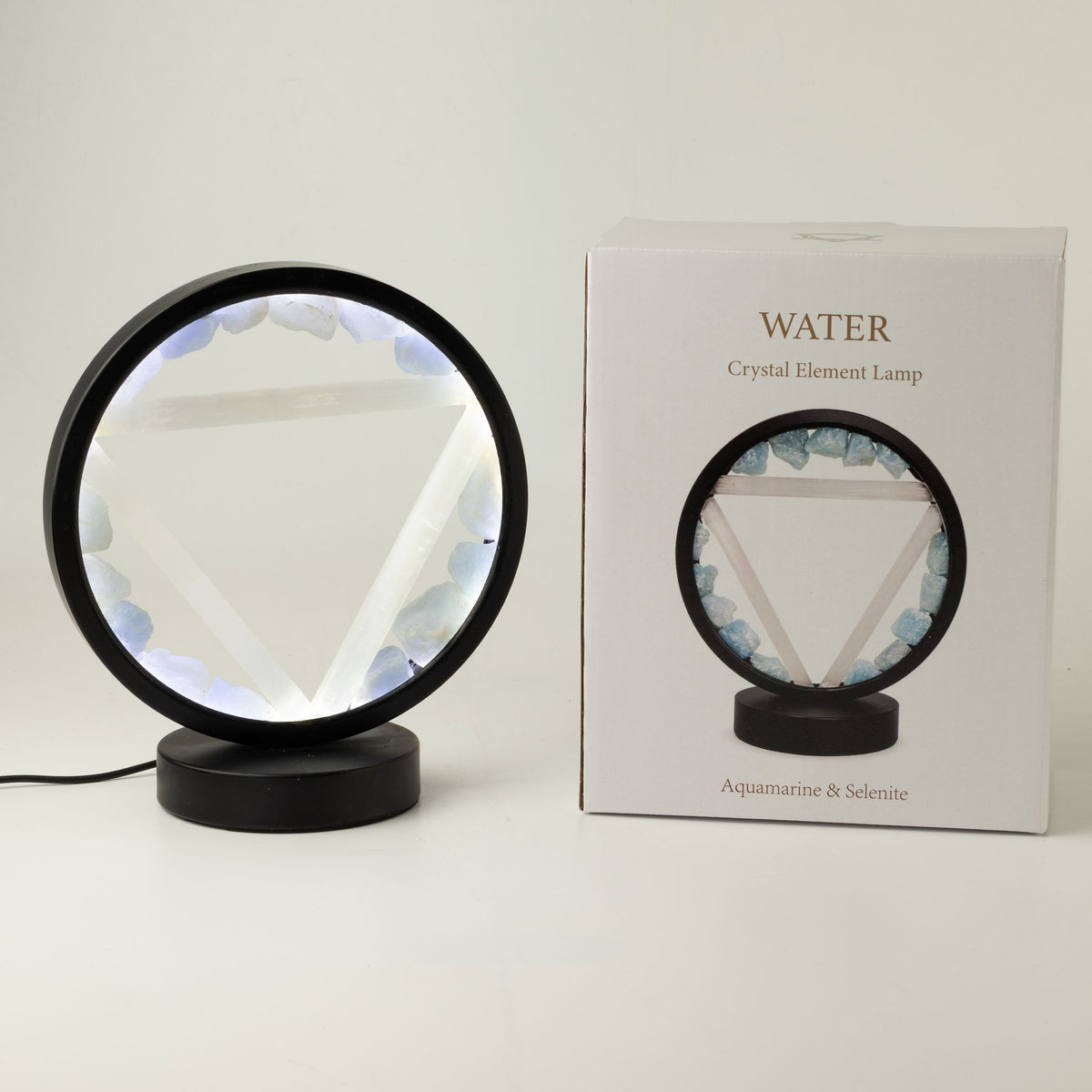 Dekorative Lampe Halo – Aquamarin und Selenit · Wasser