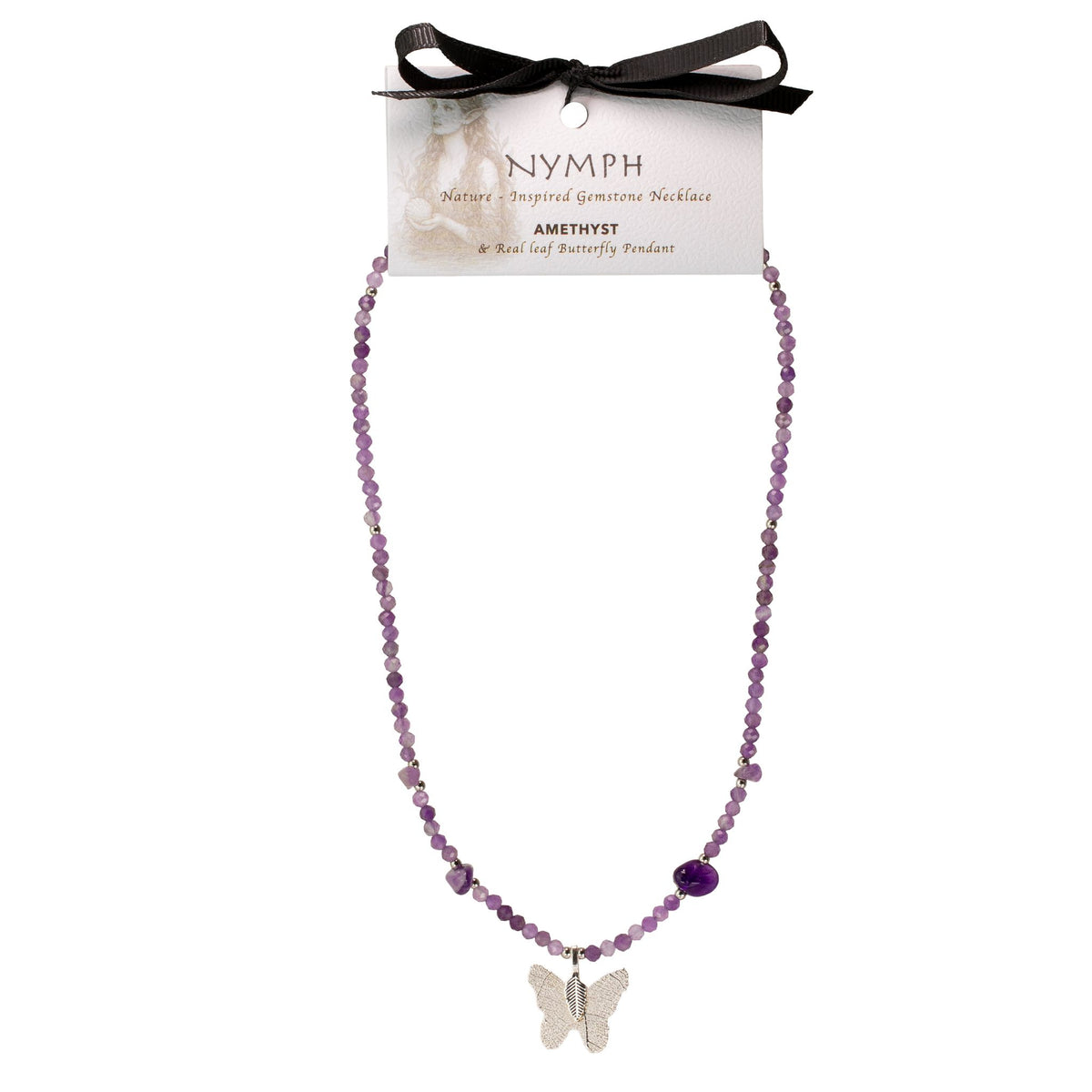 Nymphen-Mineralienkette mit Schmetterling – Amethyst.