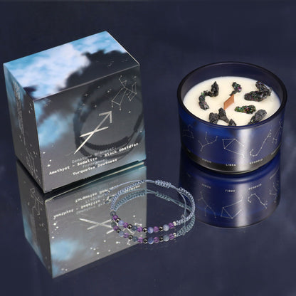Sternzeichen-Kristallkerze mit Edelsteinarmband und Kartenlegung – Schütze