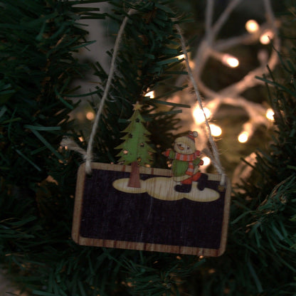 2er-Pack Weihnachtsdekorationen aus Holz – Schneemann & Baum