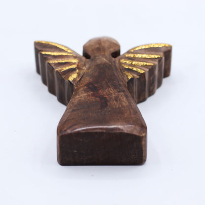 Kleiner Engel aus Mangoholz – Golddekor – 12 cm
