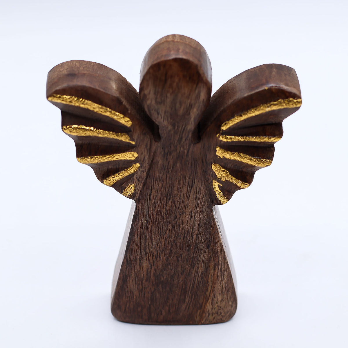 Mittlerer Engel aus Mangoholz – Golddekor – 16 cm