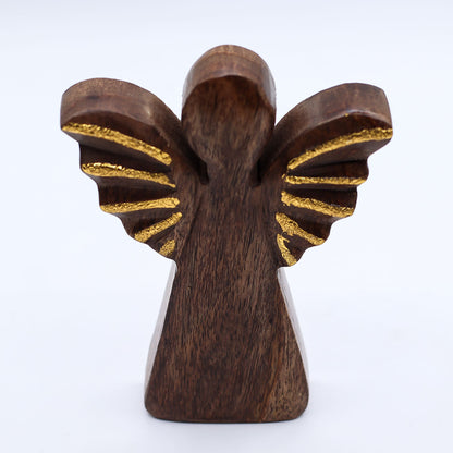 Mittlerer Engel aus Mangoholz – Golddekor – 16 cm