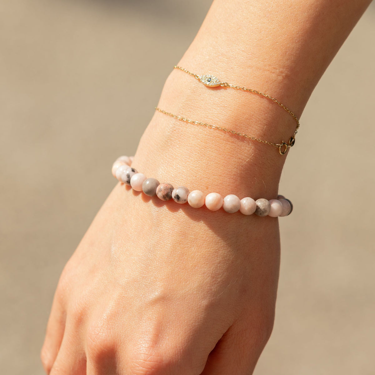 Zartes, feines Mineralienarmband – Rosa Jaspis