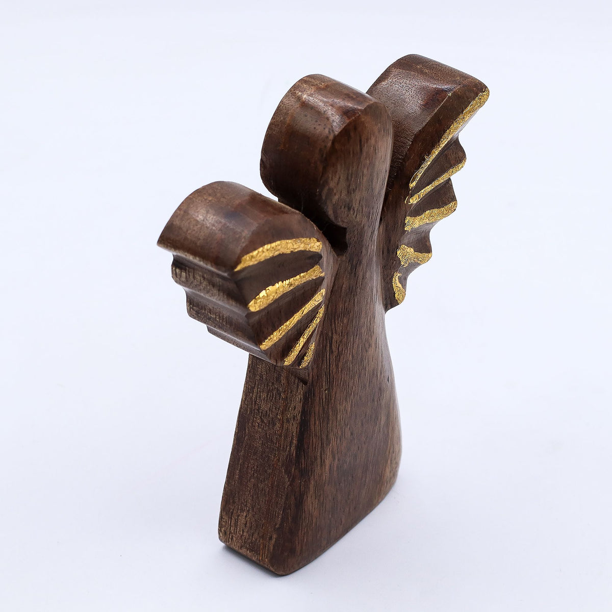 Mittlerer Engel aus Mangoholz – Golddekor – 16 cm