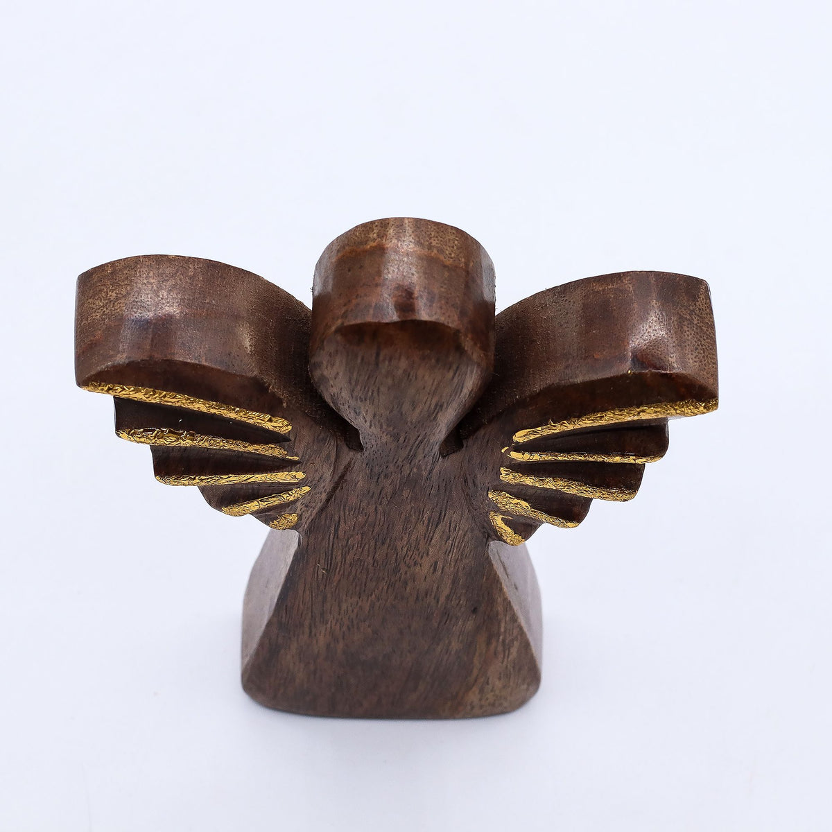 Mittlerer Engel aus Mangoholz – Golddekor – 16 cm