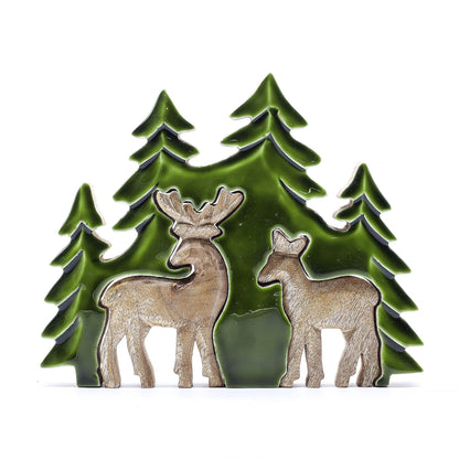 2 Rehe im Wald (3D) – Holzdekoration 18 x 23 cm