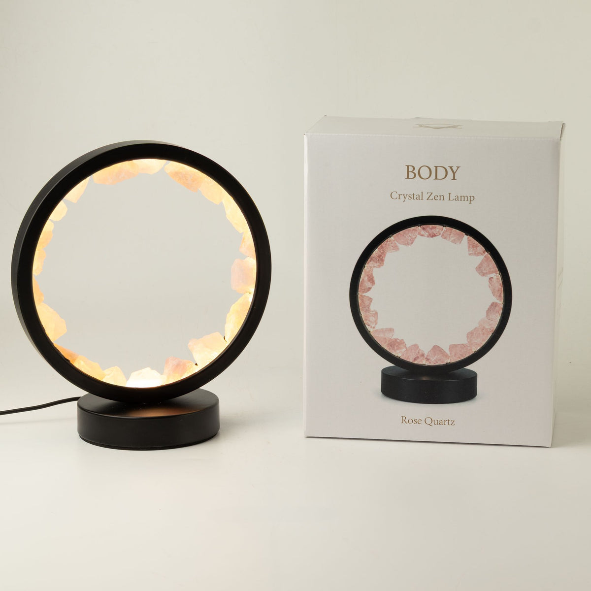 Dekorative Halo-Lampe mit Rosenquarz – Zen-Körper