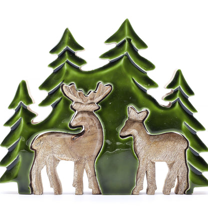 2 Rehe im Wald (3D) – Holzdekoration 18 x 23 cm