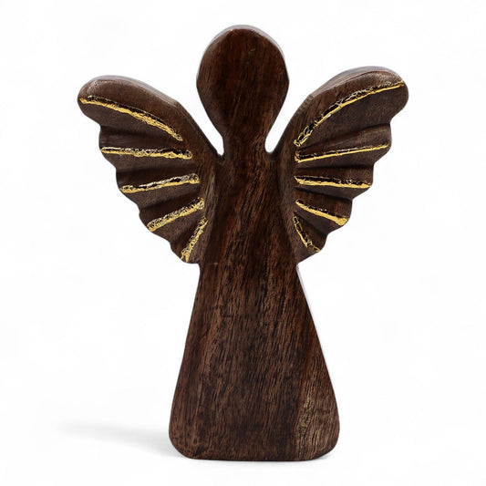 Großer Engel aus Mangoholz – Golddekor – 19 cm