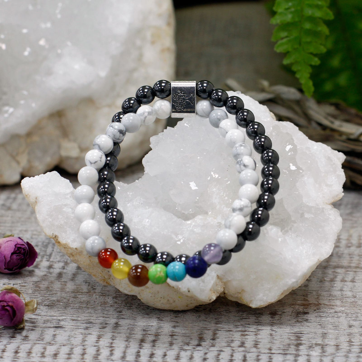 Magnetisches Edelsteinarmband – Weißer Howlith (Chakra)